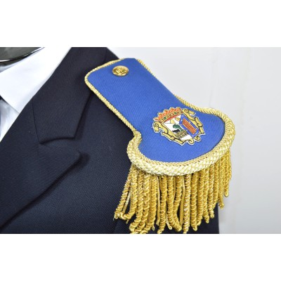 Charretera con bordado a máquina y fleco de tirabuzón de oro entre fino